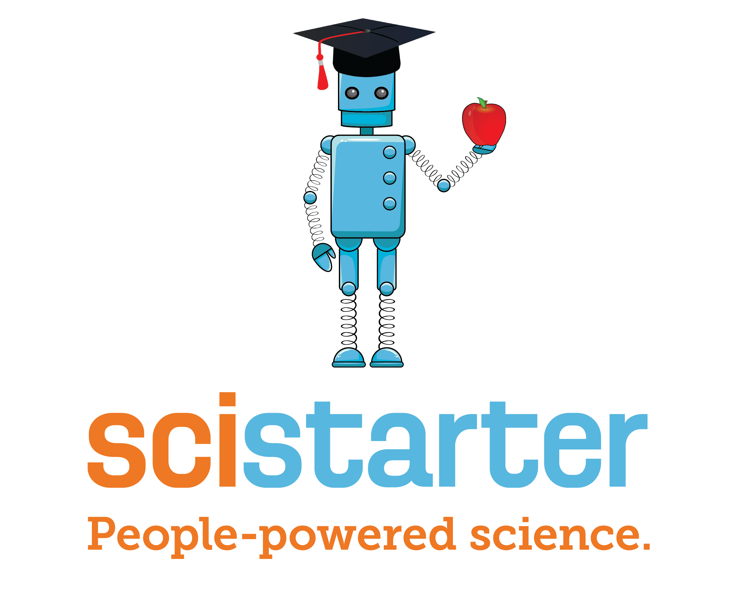 SciStarter Robot with graduation cap and apple