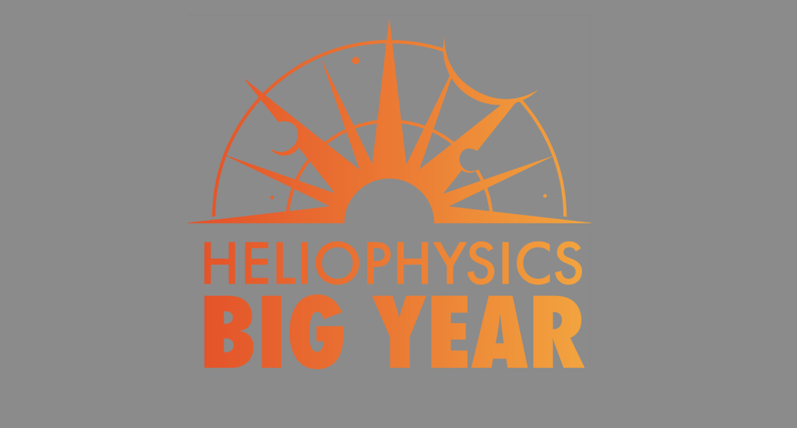 An orange logo with a rising sun and the words Heliophysics Big Year