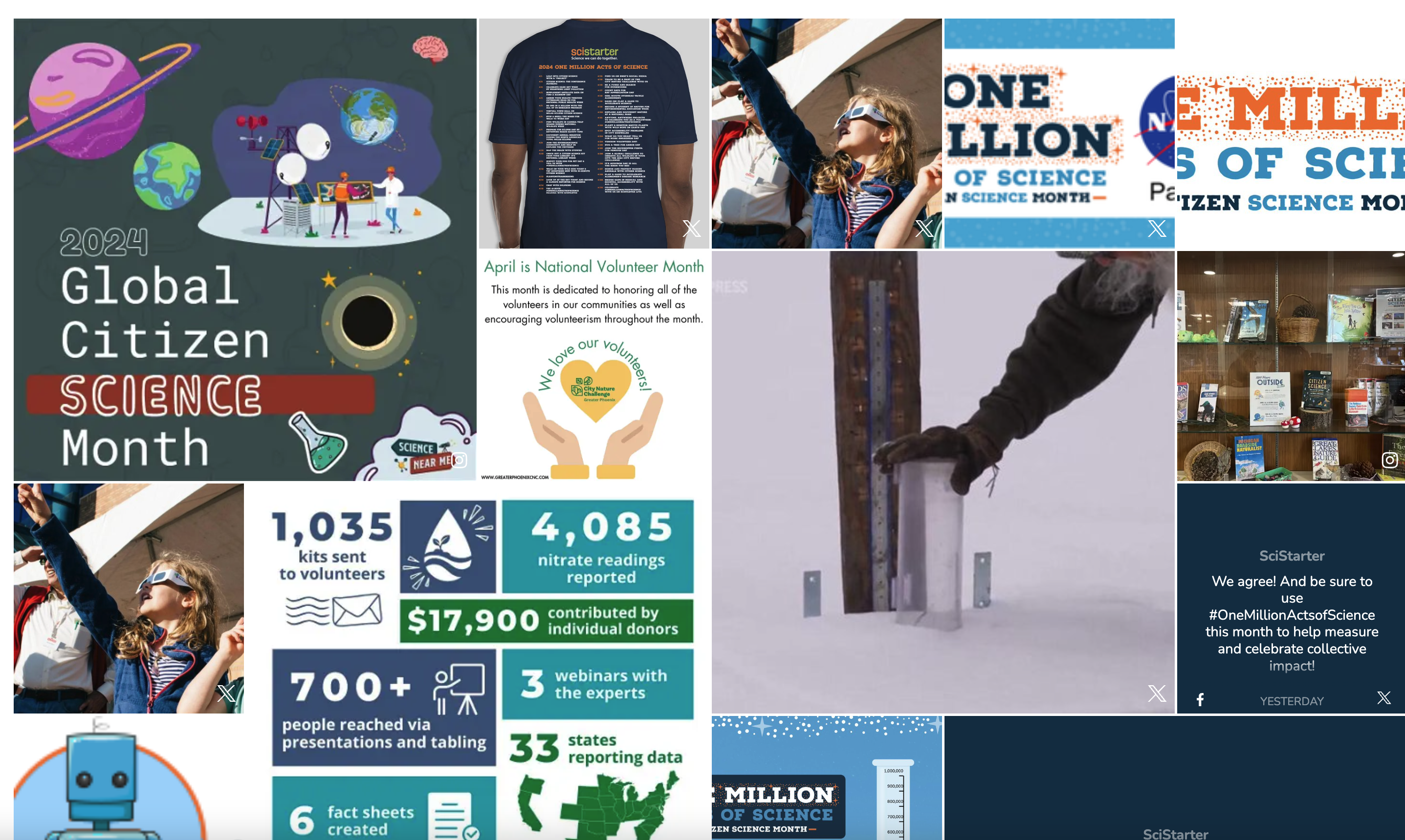 Screenshot of collage showing collection of social media posts about Citizen Science Month