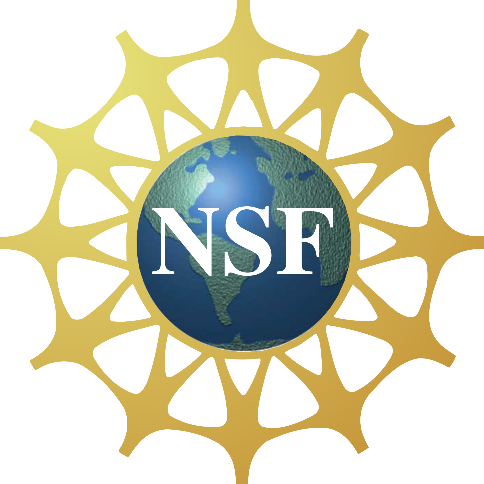 The logo of the National Science Foundation, consisting of the letters NSF over an image of a globe surrounded by gold figures holding hands