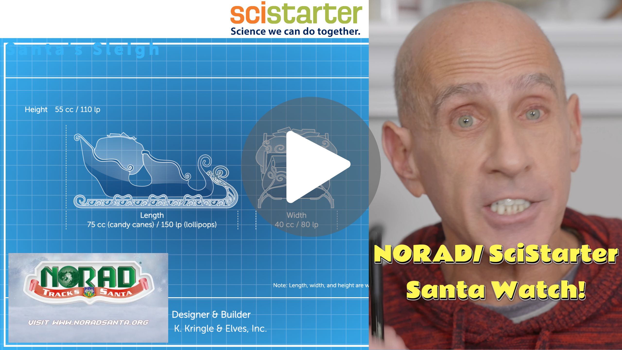 Banner showing Santa's sleigh and video host Bob Hirshon, advertising NORAD Santa Tracking video