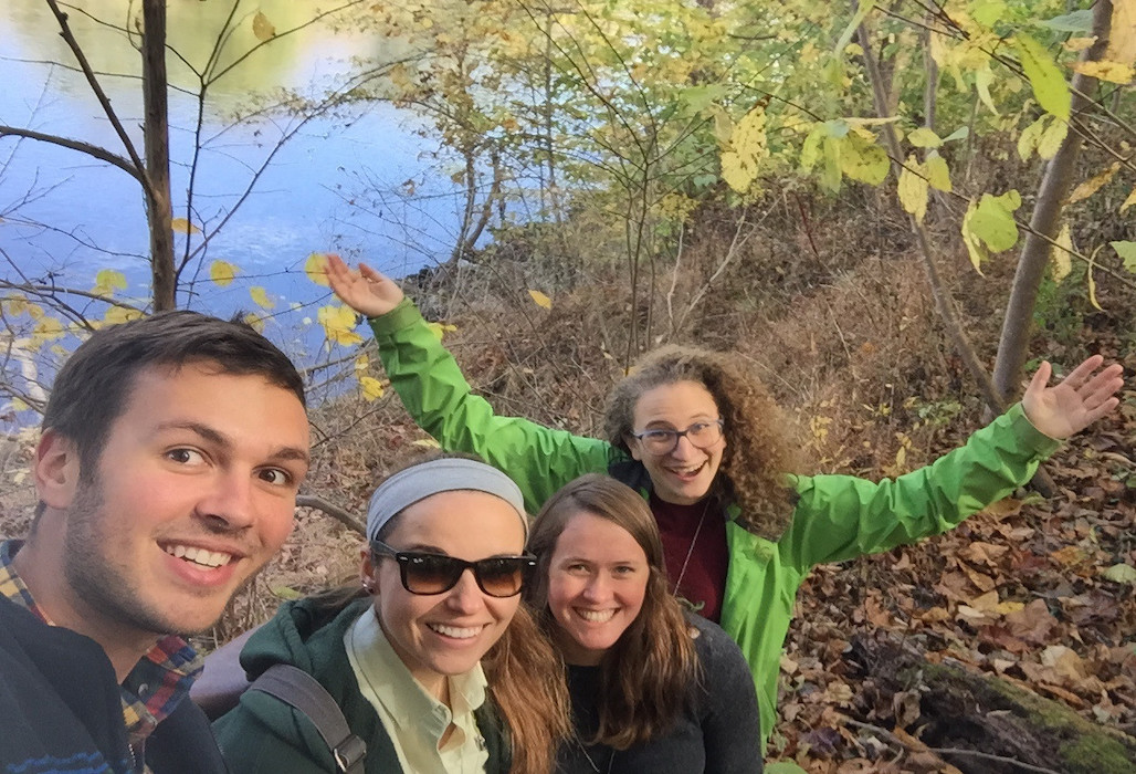 selfie with people at a stream