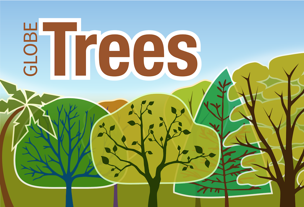 logo for GLOBE Trees, cartoon trees 