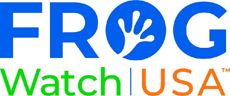 Logo for FrogWatch USA, features a frog's hand in the design of the "o" in Frog.